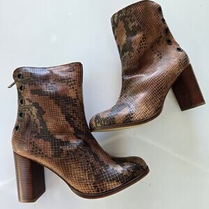NEW!! Womens Musse and Cloud Millie Brown Snake Print Ankle Boots Shoe Size 38